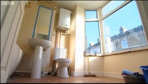 Toilet in bay window